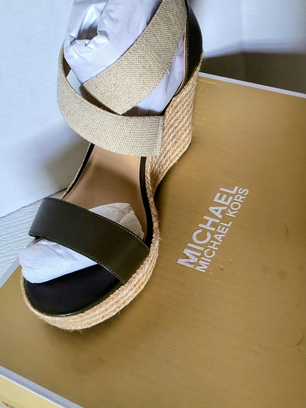MICHAEL Michael Kors Olive and Natural Espadrille Wedge Sandals